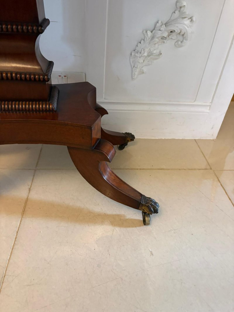 Antique English Regency Mahogany Brass Inlaid Fold Over Console Card Table - Image 4